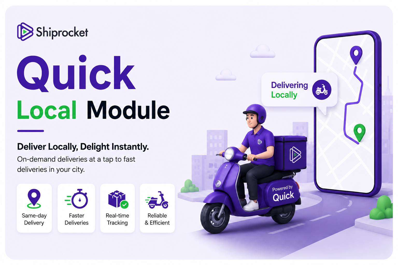 Shiprocket Quick Local module illustration with local rider and route tracking